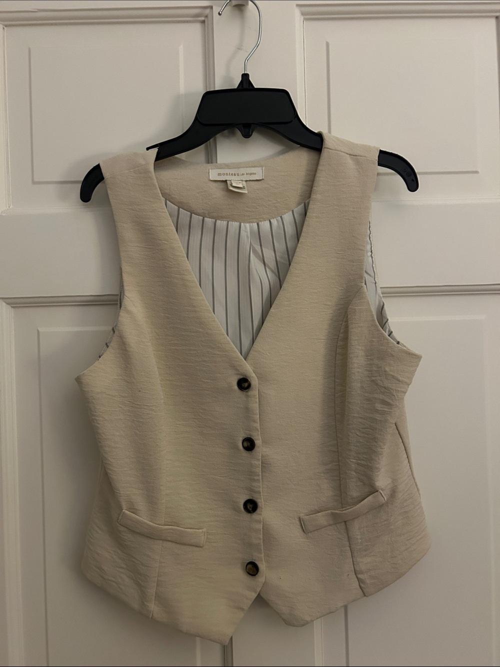 Monteau Cream Textured Women's Vest with Striped Lining
